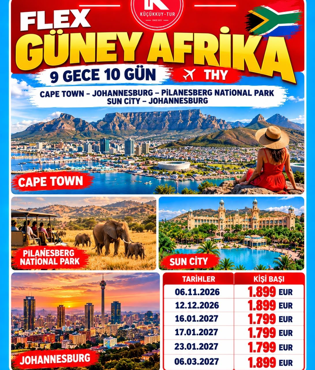 FLEX GÜNEY AFRİKA 9 Gece - 10 Gün 1799 EURDAN