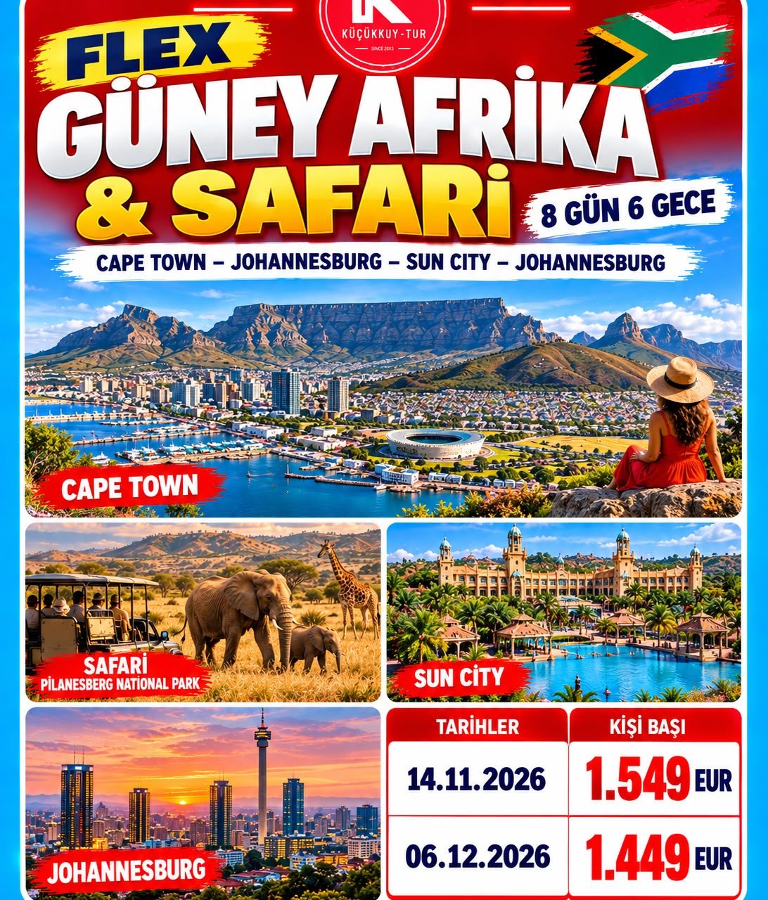 FLEX GÜNEY AFRİKA & SAFARİ 1449EUR- 8 GÜN 6 GECE