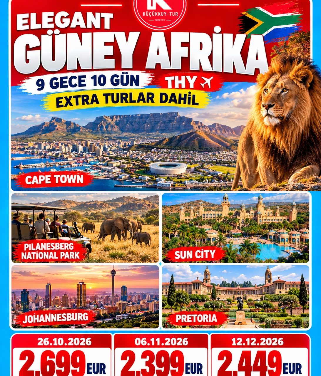 ELEGANT GÜNEY AFRİKA  9 Gece - 10 Gün 2399 EUR THY